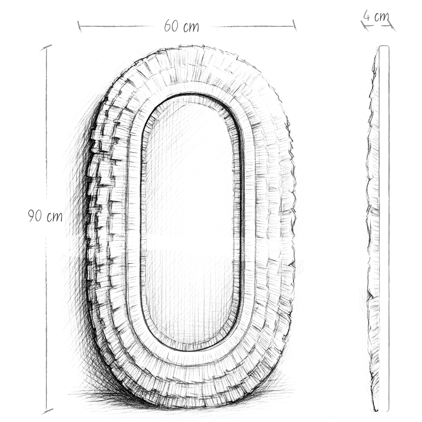 Boceto de dimensiones Espejo Oval