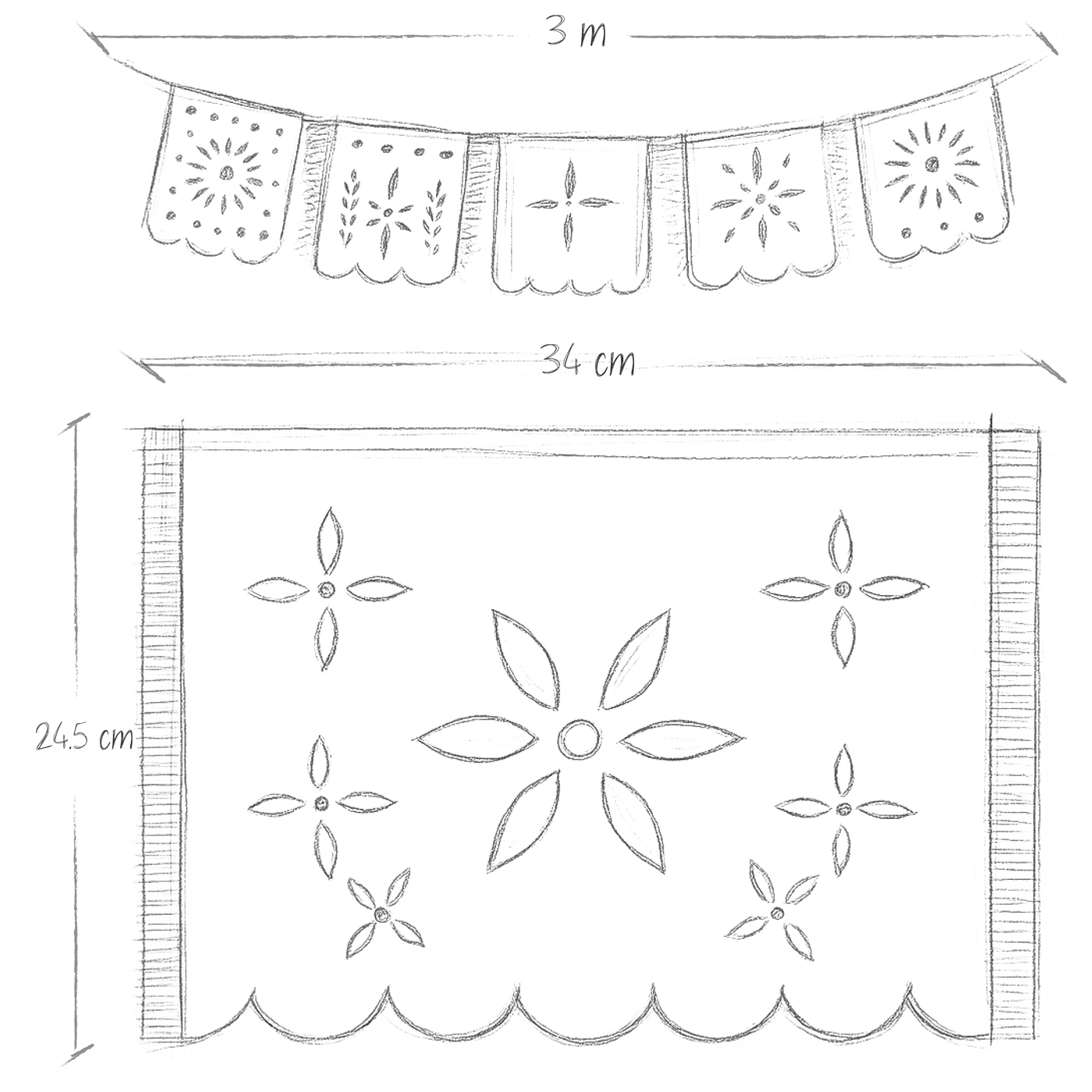 Boceto de dimensiones Set de Papel Picado - 6 piezas