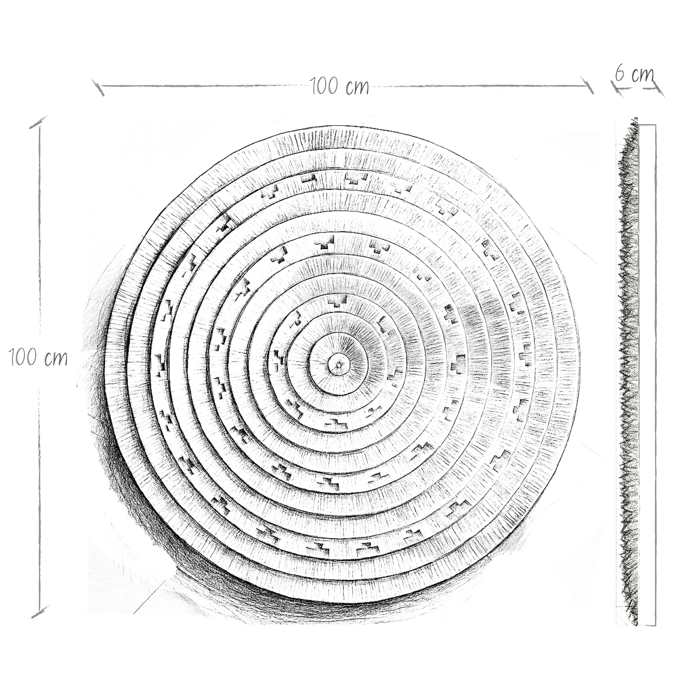 Boceto de dimensiones Tapiz Calendario Azteca